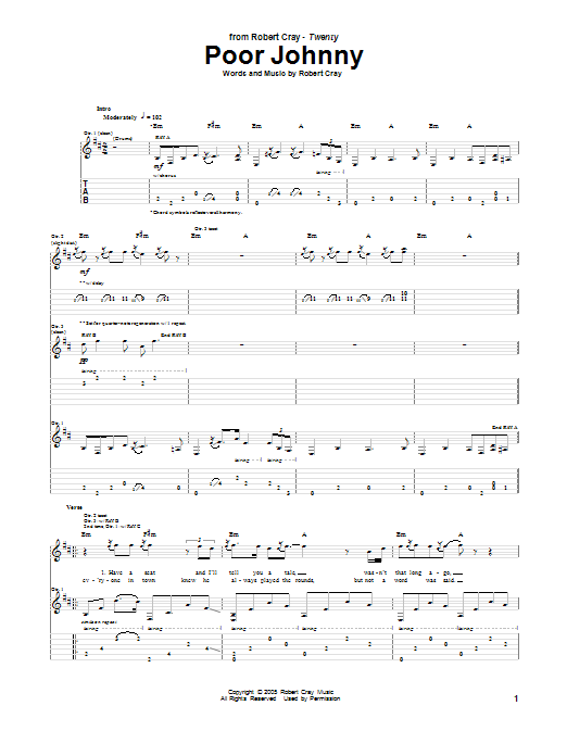 Robert Cray Poor Johnny sheet music notes and chords arranged for Guitar Tab