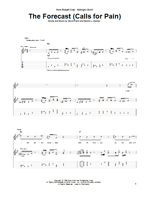 Robert Cray The Forecast (Calls For Pain) sheet music notes and chords arranged for Guitar Tab