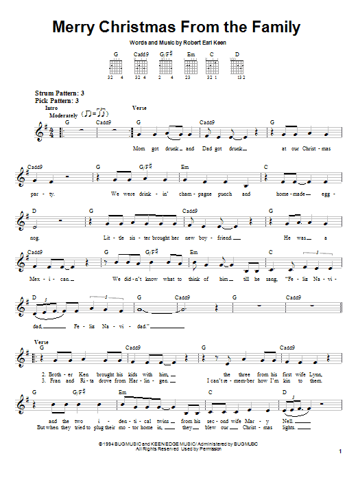 Robert Earl Keen Merry Christmas From The Family sheet music notes and chords. Download Printable PDF.