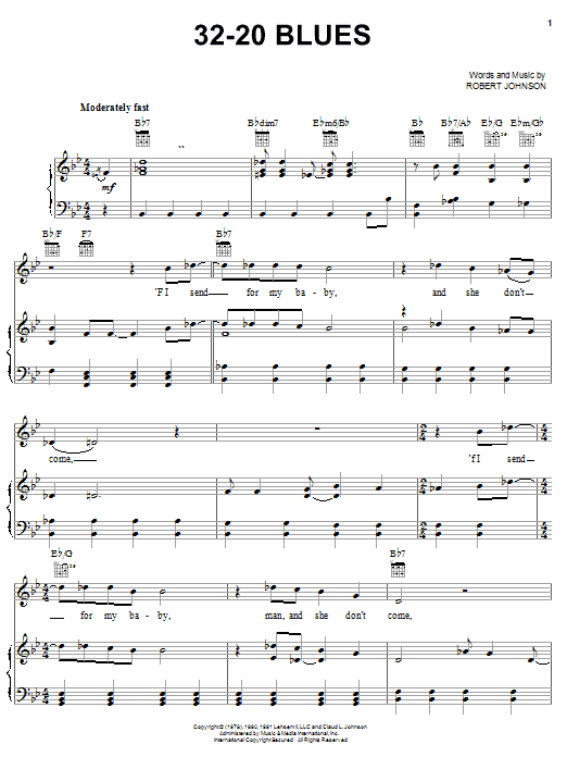 Robert Johnson 32-20 Blues sheet music notes and chords. Download Printable PDF.