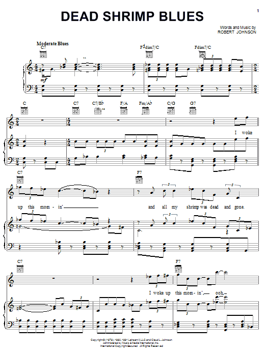 Robert Johnson Dead Shrimp Blues sheet music notes and chords. Download Printable PDF.