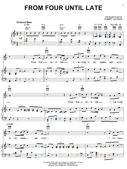Robert Johnson From Four Until Late sheet music notes and chords. Download Printable PDF.