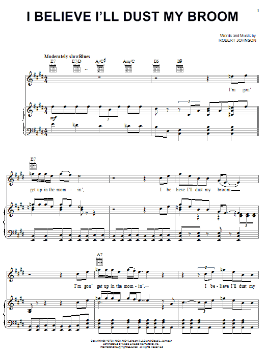 Robert Johnson I Believe I'll Dust My Broom sheet music notes and chords. Download Printable PDF.