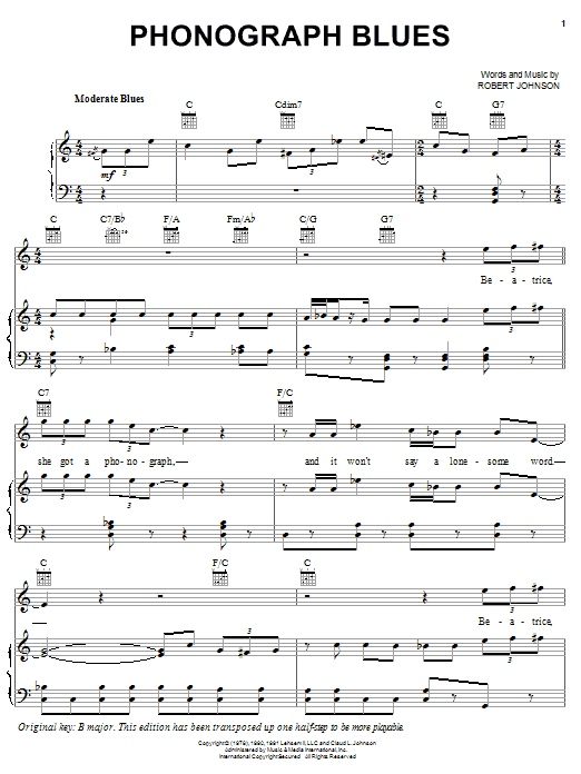 Robert Johnson Phonograph Blues sheet music notes and chords. Download Printable PDF.