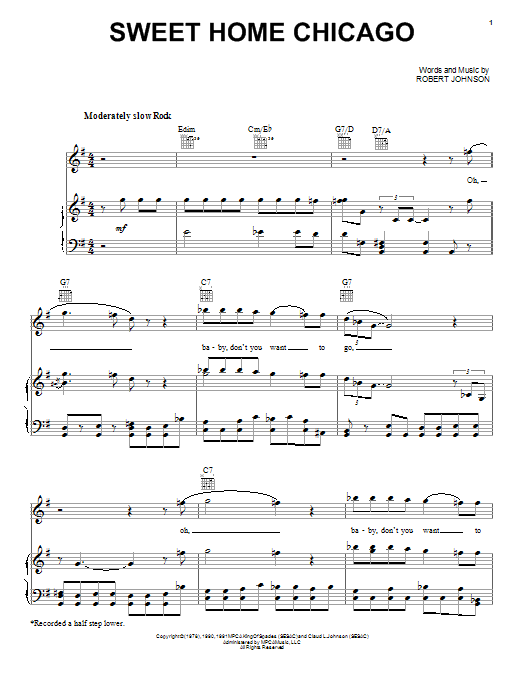 Robert Johnson Sweet Home Chicago sheet music notes and chords. Download Printable PDF.