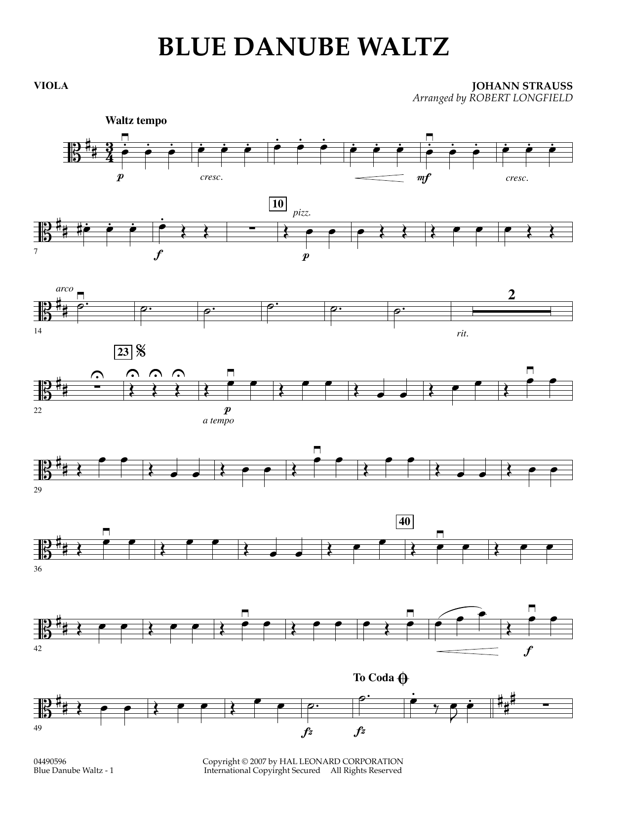 Robert Longfield Blue Danube Waltz - Viola sheet music notes and chords arranged for Orchestra