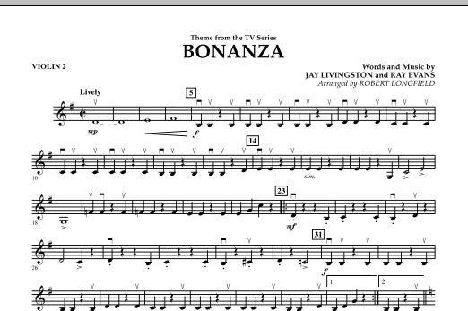 Robert Longfield Bonanza - Violin 2 sheet music notes and chords. Download Printable PDF.