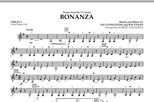 Robert Longfield Bonanza - Violin 3 (Viola Treble Clef) sheet music notes and chords. Download Printable PDF.
