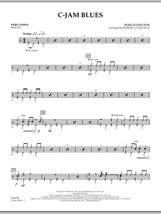 Robert Longfield C-Jam Blues - Percussion sheet music notes and chords. Download Printable PDF.
