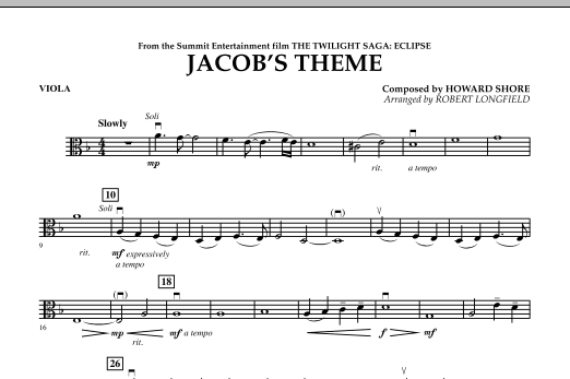 Robert Longfield Jacob's Theme (from The Twilight Saga: Eclipse) - Viola sheet music notes and chords. Download Printable PDF.