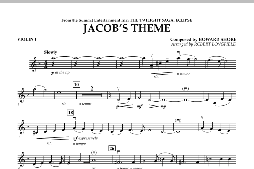 Robert Longfield Jacob's Theme (from The Twilight Saga: Eclipse) - Violin 1 sheet music notes and chords. Download Printable PDF.