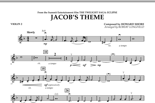 Robert Longfield Jacob's Theme (from The Twilight Saga: Eclipse) - Violin 2 sheet music notes and chords. Download Printable PDF.