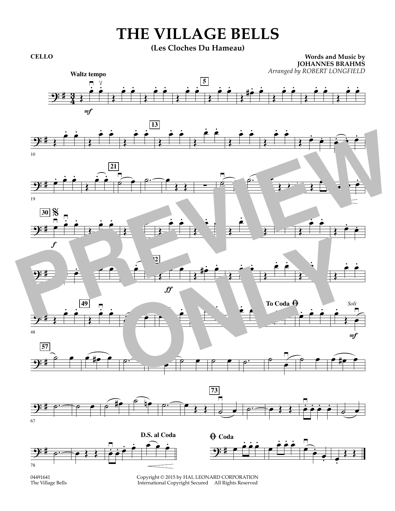 Robert Longfield The Village Bells (Les Cloche du Hameau) - Cello sheet music notes and chords arranged for Orchestra