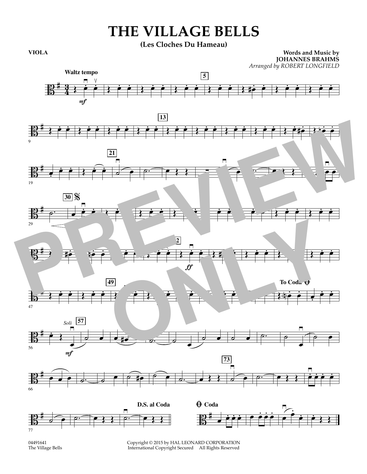 Robert Longfield The Village Bells (Les Cloche du Hameau) - Viola sheet music notes and chords arranged for Orchestra