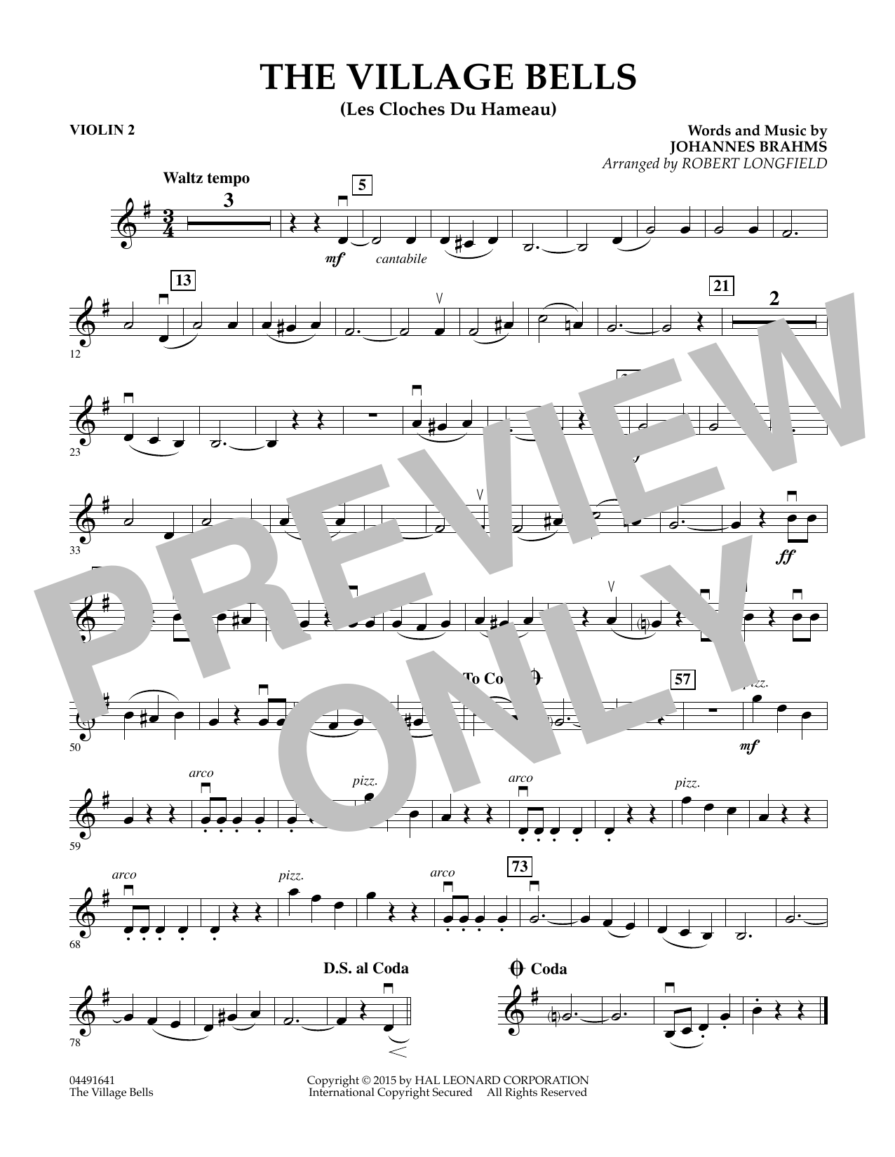 Robert Longfield The Village Bells (Les Cloche du Hameau) - Violin 2 sheet music notes and chords arranged for Orchestra