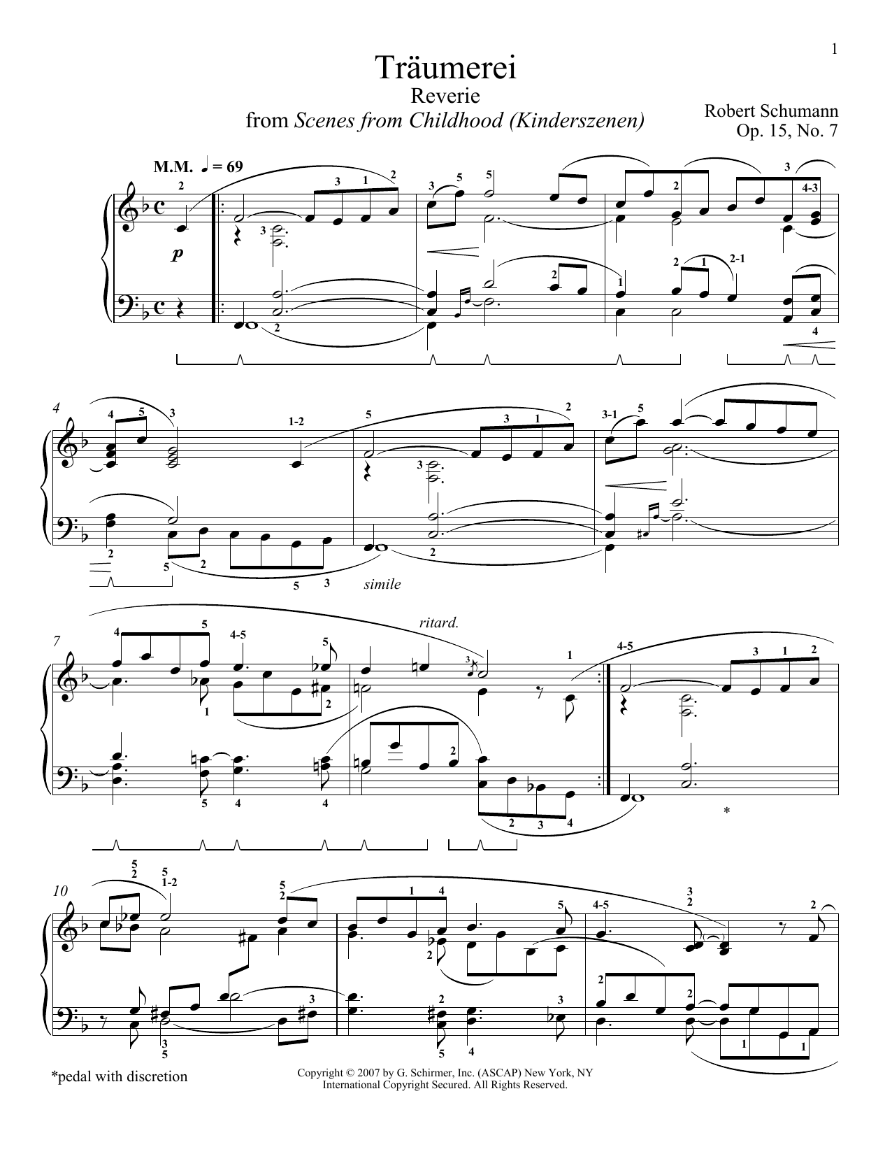 Robert Schumann Traumerei sheet music notes and chords arranged for Lead Sheet / Fake Book