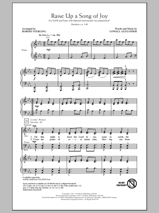 Robert Sterling Raise Up A Song Of Joy sheet music notes and chords arranged for SATB Choir