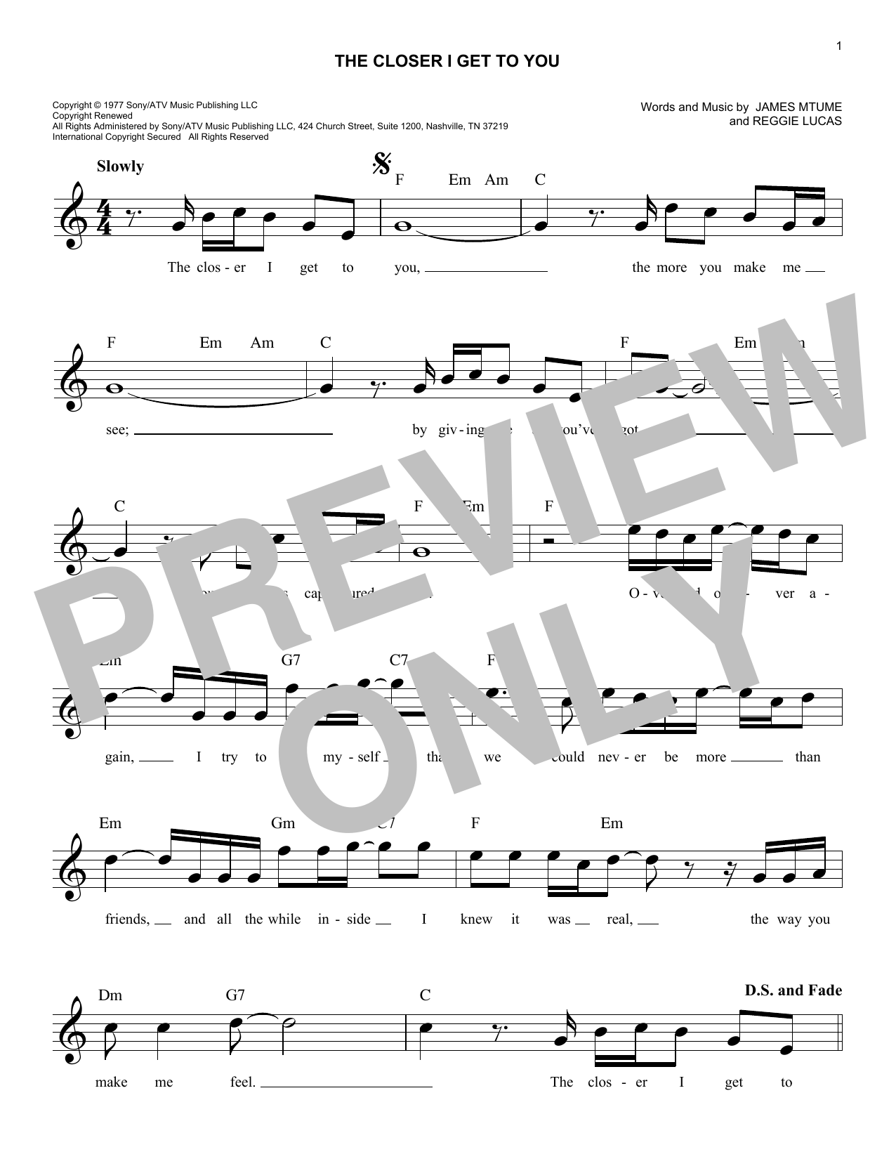Roberta Flack and Donny Hathaway The Closer I Get To You sheet music notes and chords arranged for Lead Sheet / Fake Book