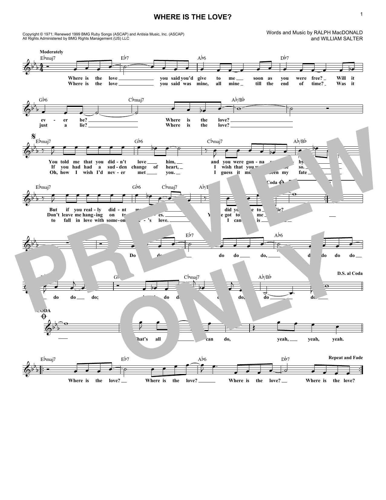Roberta Flack and Donny Hathaway Where Is The Love? sheet music notes and chords arranged for Pro Vocal