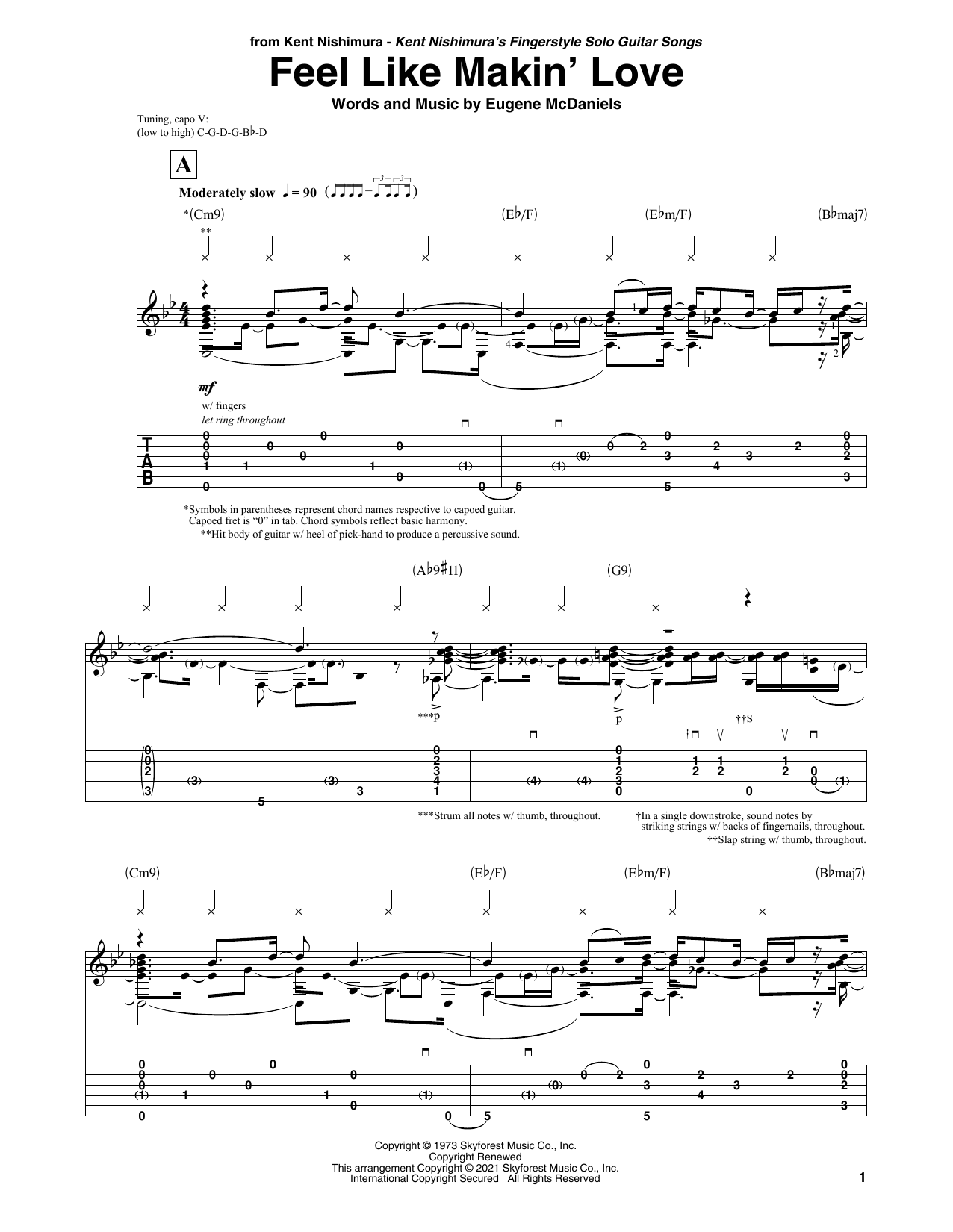 Roberta Flack Feel Like Makin' Love (arr. Kent Nishimura) sheet music notes and chords arranged for Solo Guitar