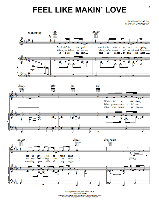 Roberta Flack Feel Like Makin' Love sheet music notes and chords arranged for Piano, Vocal & Guitar Chords (Right-Hand Melody)