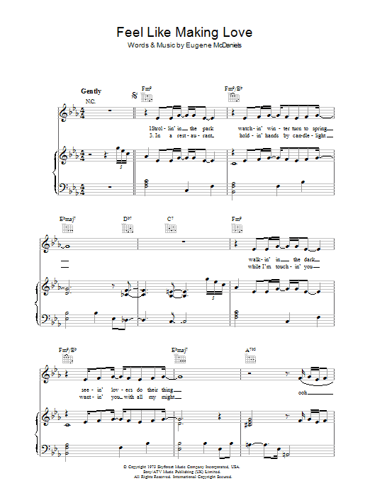 Roberta Flack Feel Like Making Love sheet music notes and chords arranged for Piano, Vocal & Guitar Chords