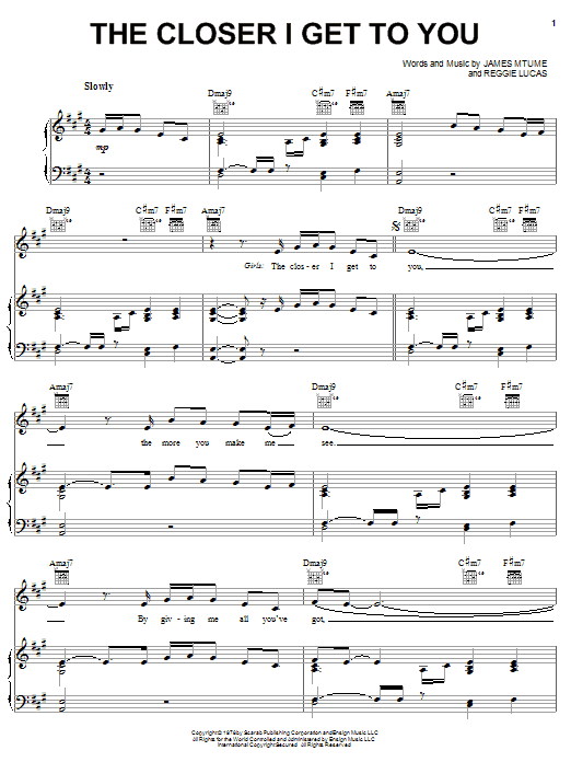 Roberta Flack The Closer I Get To You sheet music notes and chords arranged for Piano, Vocal & Guitar Chords (Right-Hand Melody)