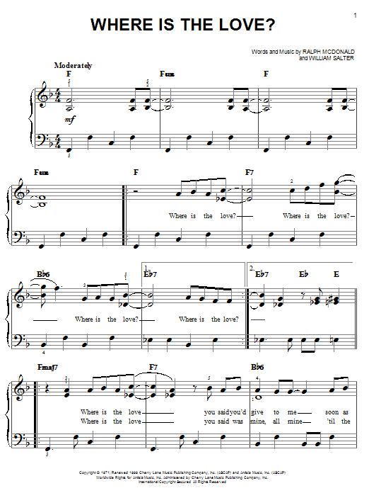 Roberta Flack Where Is The Love? sheet music notes and chords arranged for Guitar Chords/Lyrics