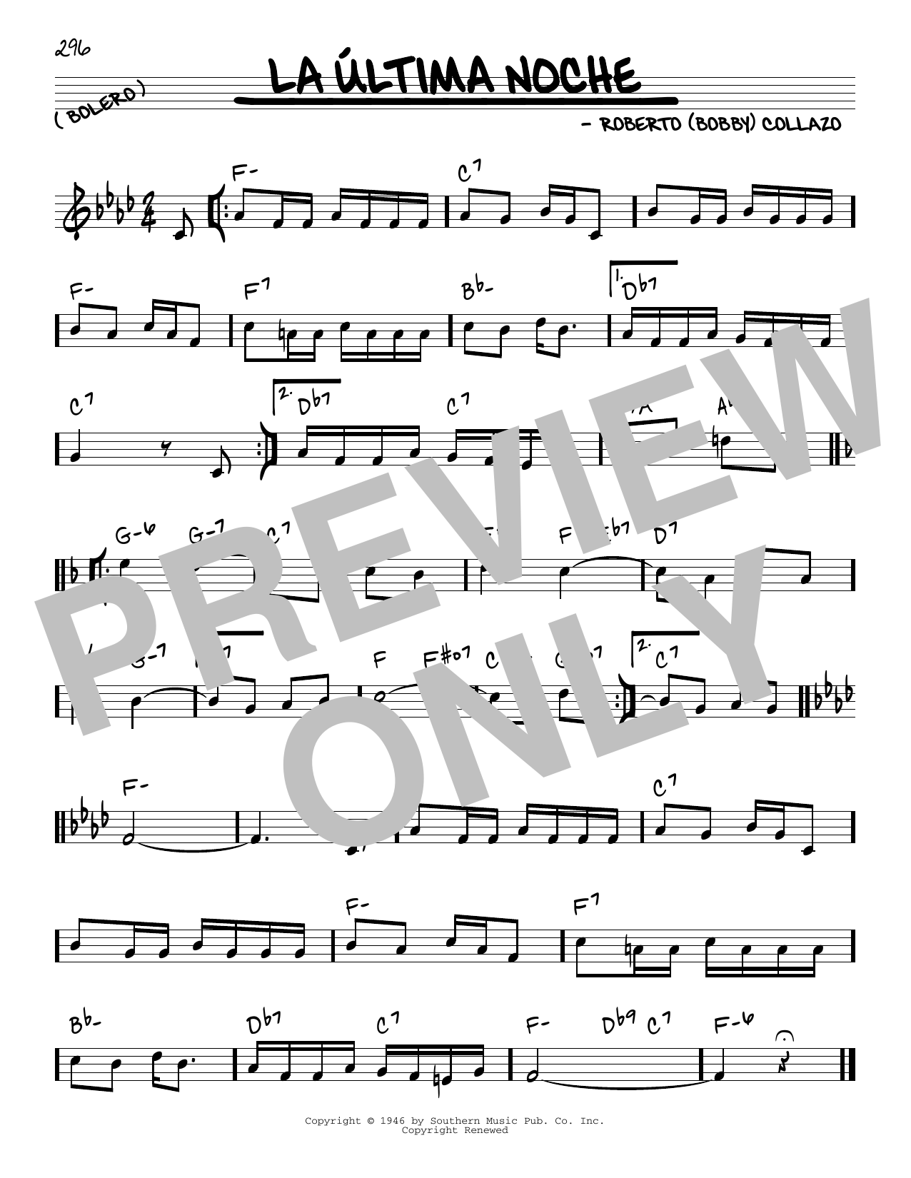 Roberto (Bobby) Collazo La Ultima Noche sheet music notes and chords arranged for Real Book – Melody & Chords