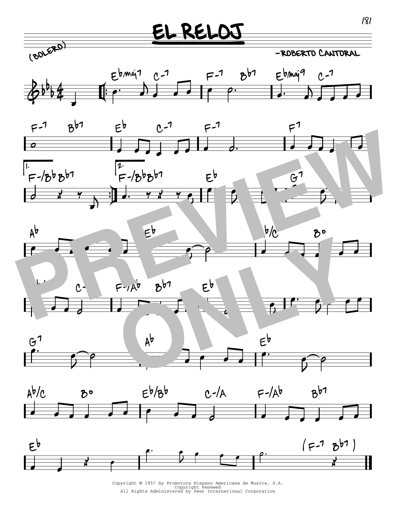 Roberto Cantoral El Reloj sheet music notes and chords arranged for Real Book – Melody & Chords