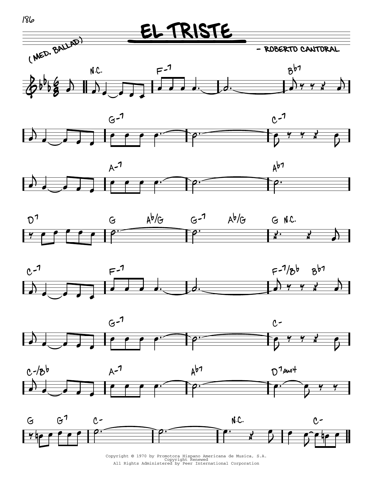 Roberto Cantoral El Triste sheet music notes and chords arranged for Real Book – Melody & Chords