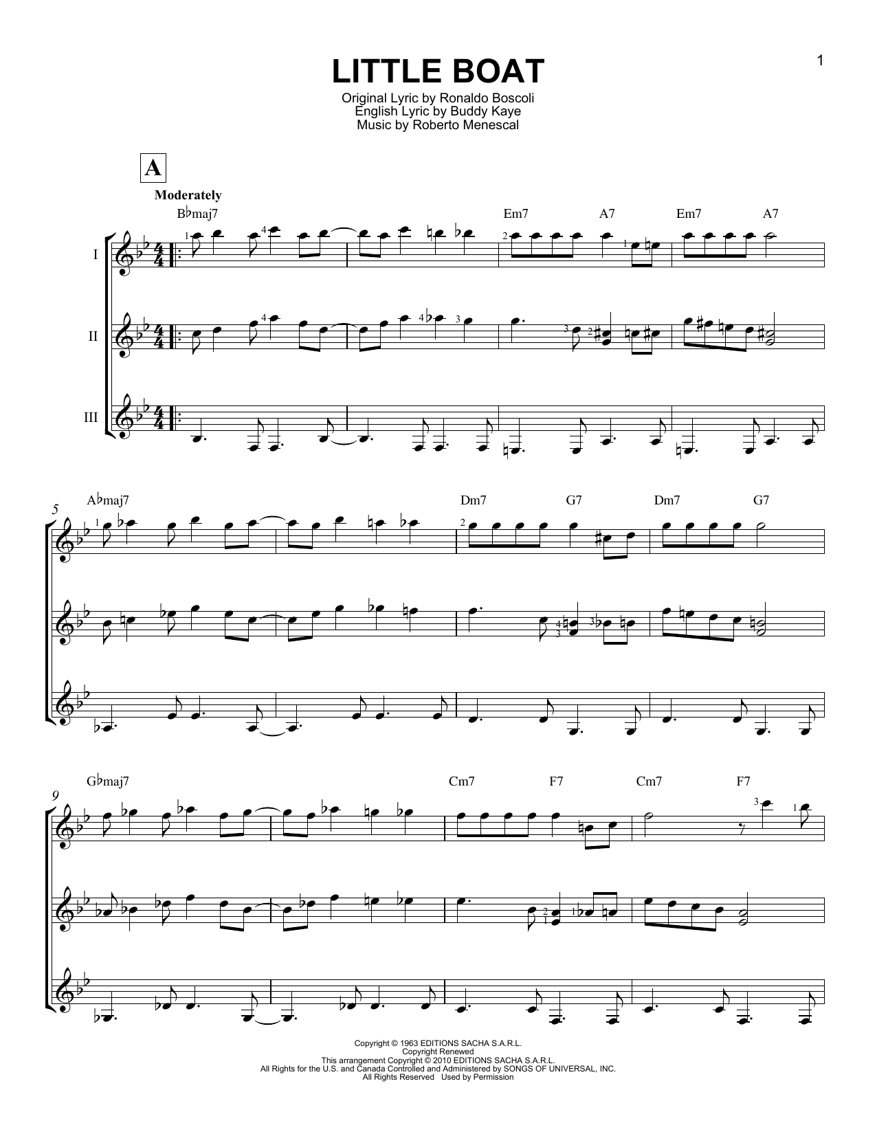 Roberto Menescal Little Boat (O Barquinho) sheet music notes and chords arranged for Guitar Ensemble