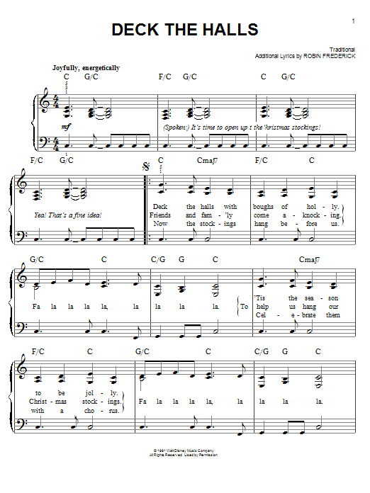 Robin Frederick Deck The Halls sheet music notes and chords arranged for Easy Piano