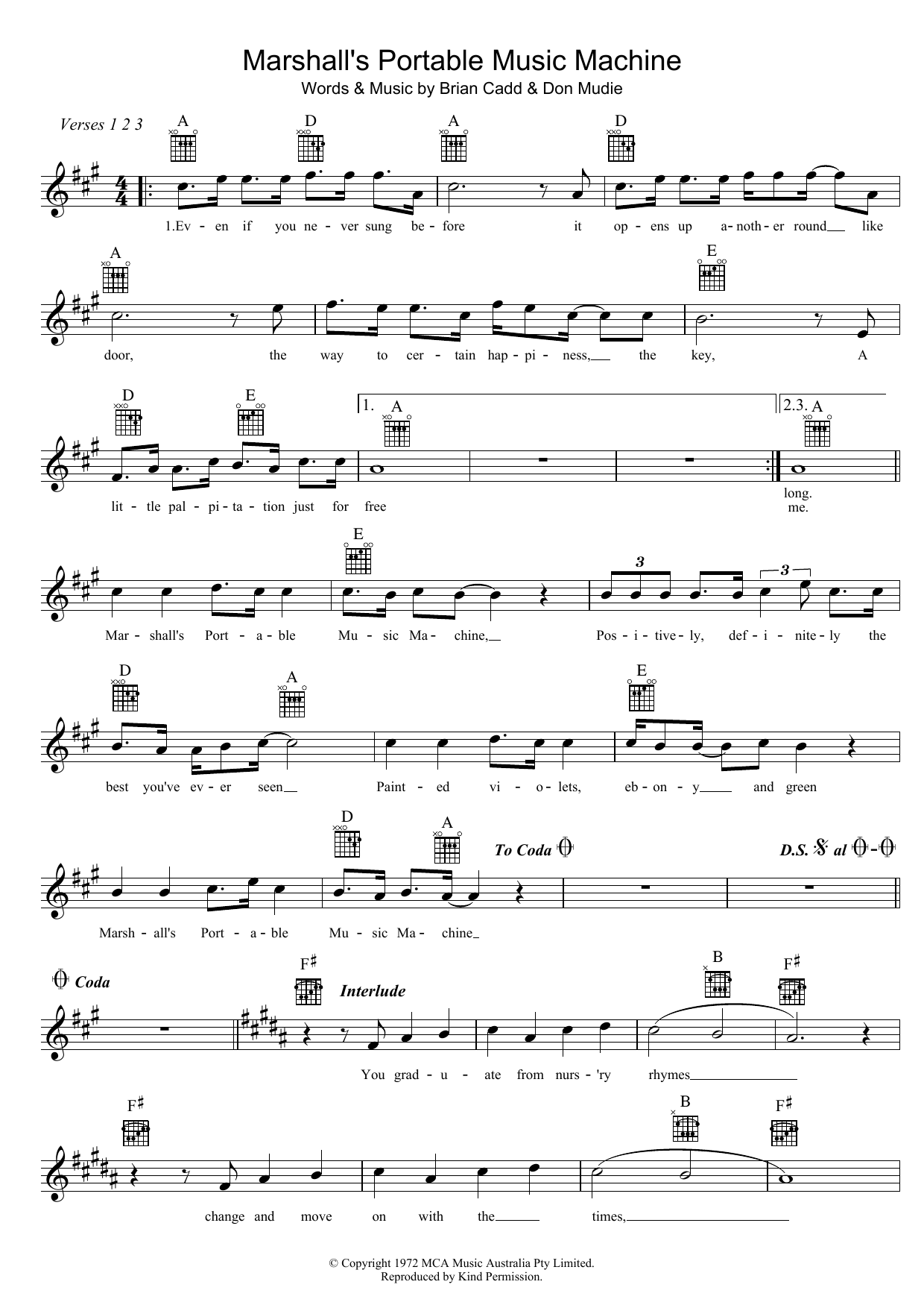 Robin Jolley Marshall's Portable Music Machine sheet music notes and chords arranged for Lead Sheet / Fake Book