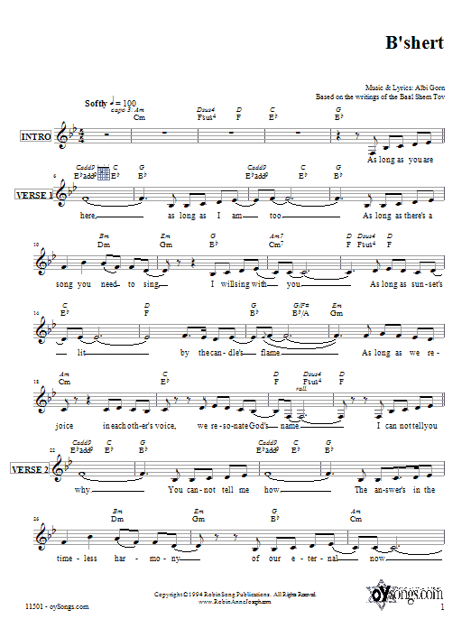Robin Joseph B'shert sheet music notes and chords arranged for Lead Sheet / Fake Book