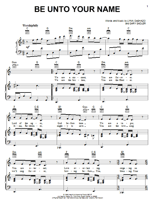 Robin Mark Be Unto Your Name sheet music notes and chords arranged for Piano, Vocal & Guitar Chords (Right-Hand Melody)