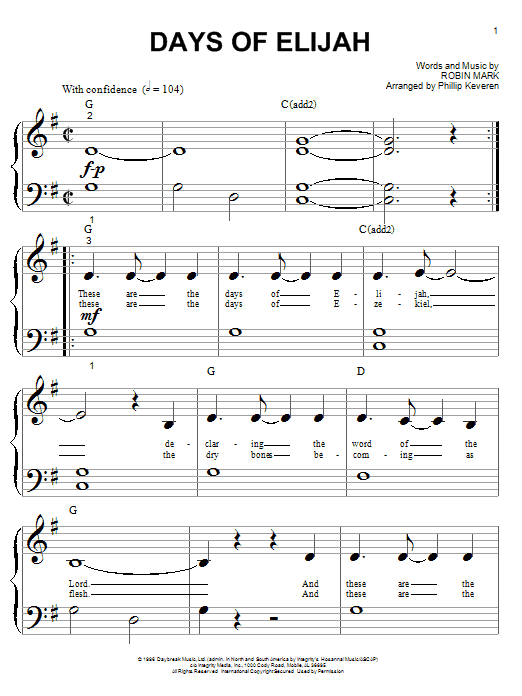 Robin Mark Days Of Elijah (arr. Phillip Keveren) sheet music notes and chords arranged for Big Note Piano