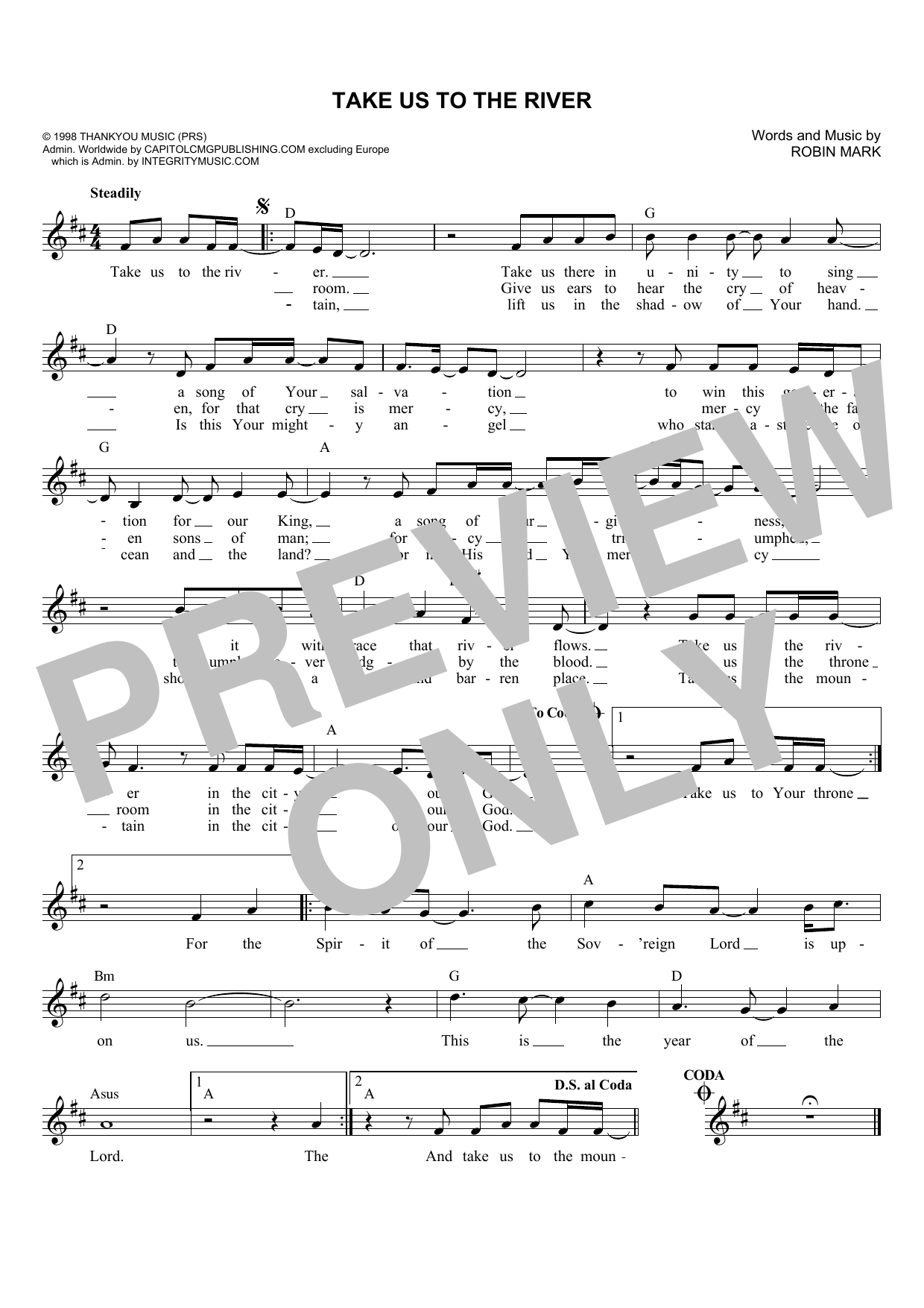 Robin Mark Take Us To The River sheet music notes and chords arranged for Lead Sheet / Fake Book