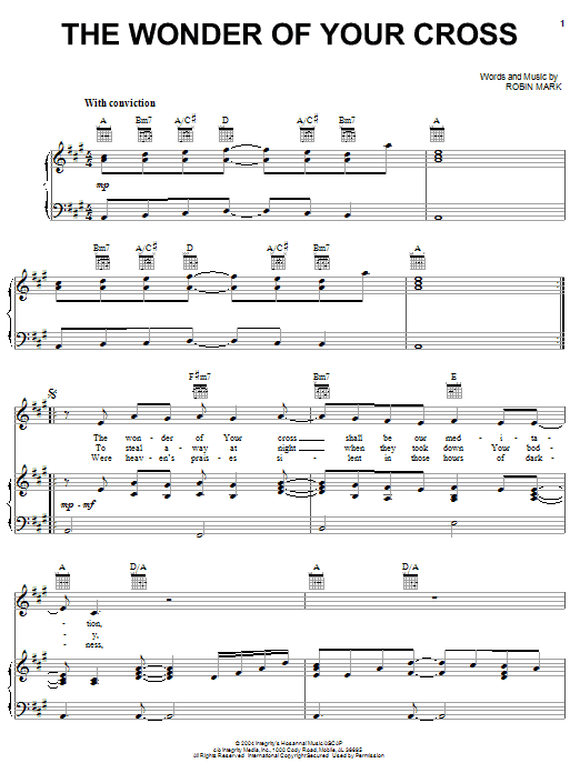Robin Mark The Wonder Of Your Cross sheet music notes and chords arranged for Piano, Vocal & Guitar Chords (Right-Hand Melody)