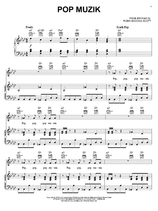 Robin Scott Pop Muzik sheet music notes and chords arranged for Piano, Vocal & Guitar Chords (Right-Hand Melody)