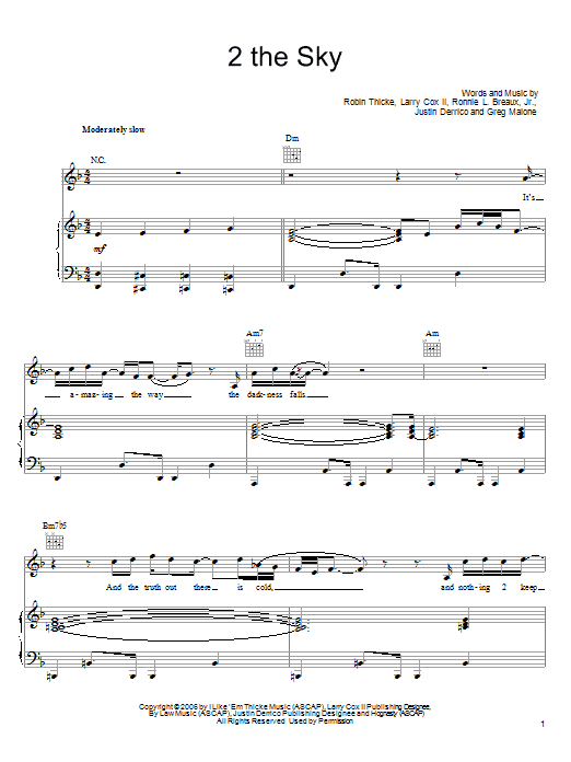 Robin Thicke 2 The Sky sheet music notes and chords arranged for Piano, Vocal & Guitar Chords (Right-Hand Melody)