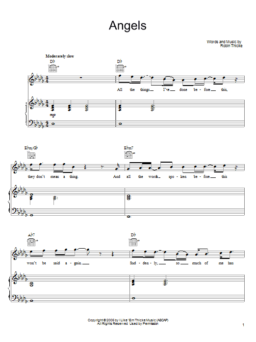 Robin Thicke Angels sheet music notes and chords arranged for Piano, Vocal & Guitar Chords (Right-Hand Melody)