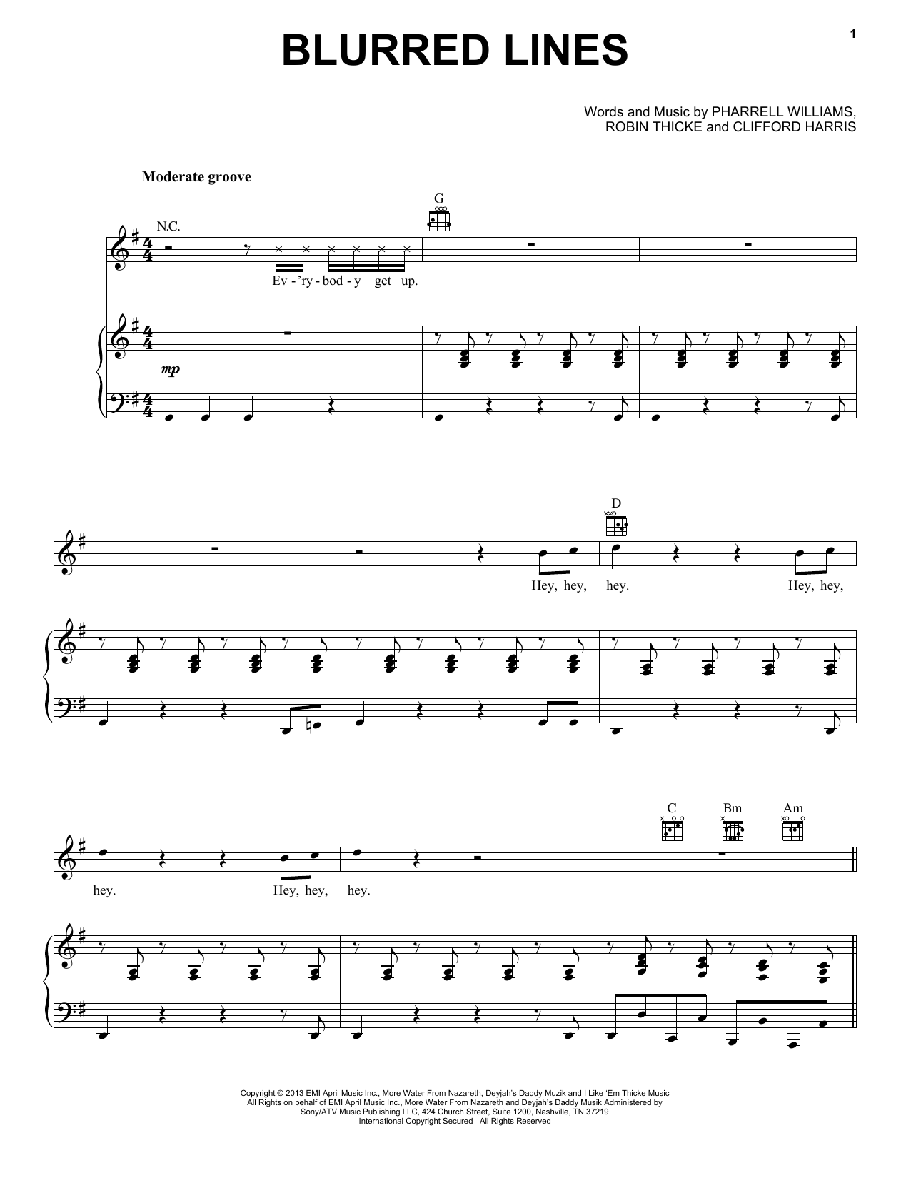 Robin Thicke Blurred Lines sheet music notes and chords arranged for Guitar Ensemble