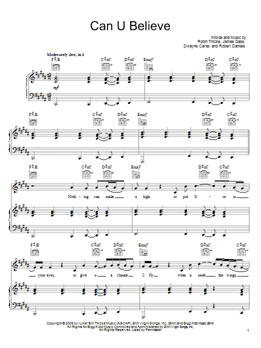 Robin Thicke Can U Believe sheet music notes and chords arranged for Piano, Vocal & Guitar Chords (Right-Hand Melody)