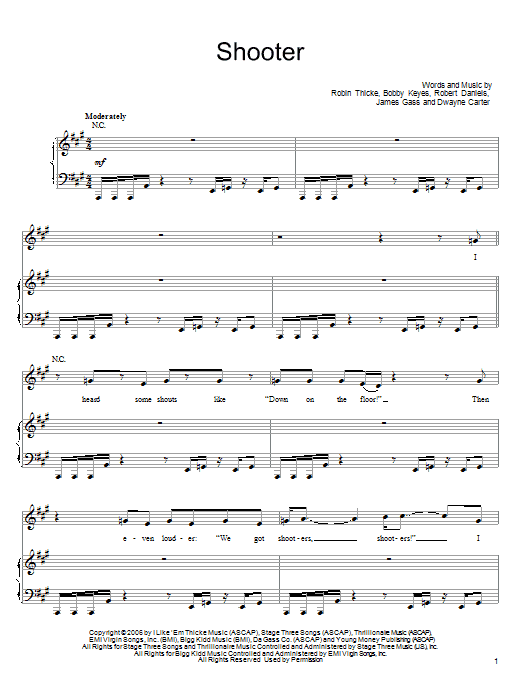 Robin Thicke Shooter sheet music notes and chords arranged for Piano, Vocal & Guitar Chords (Right-Hand Melody)