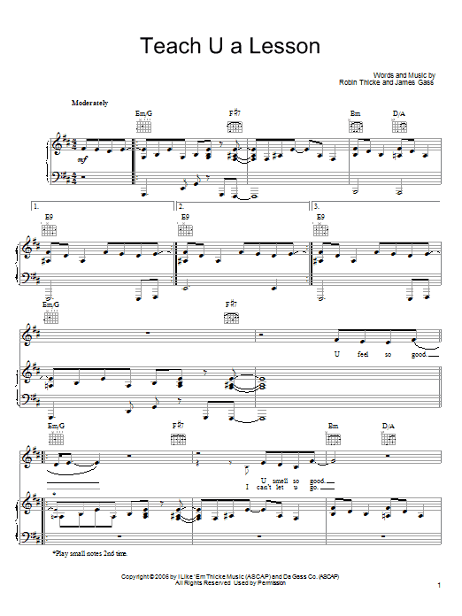 Robin Thicke Teach U A Lesson sheet music notes and chords arranged for Piano, Vocal & Guitar Chords (Right-Hand Melody)