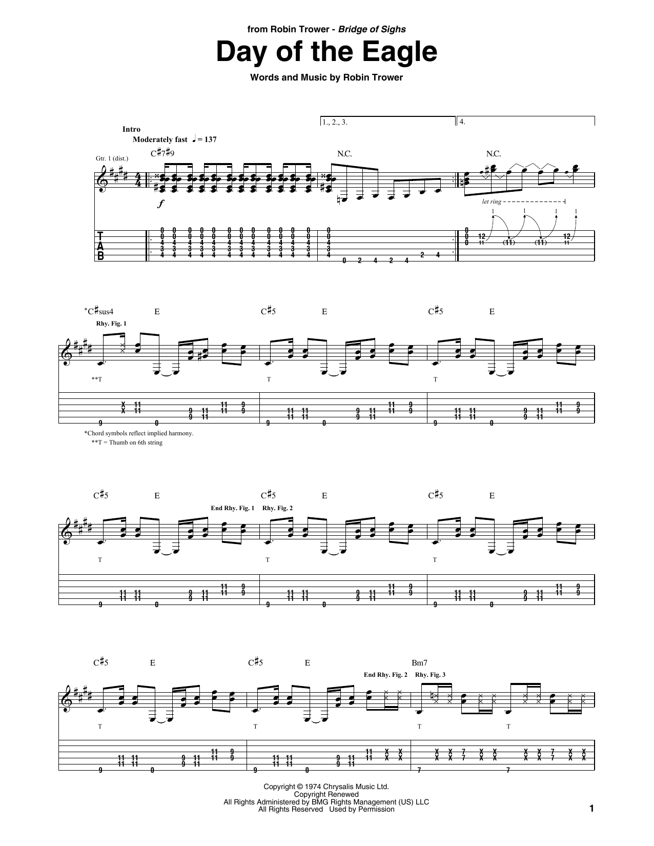 Robin Trower Day Of The Eagle sheet music notes and chords arranged for Guitar Tab (Single Guitar)