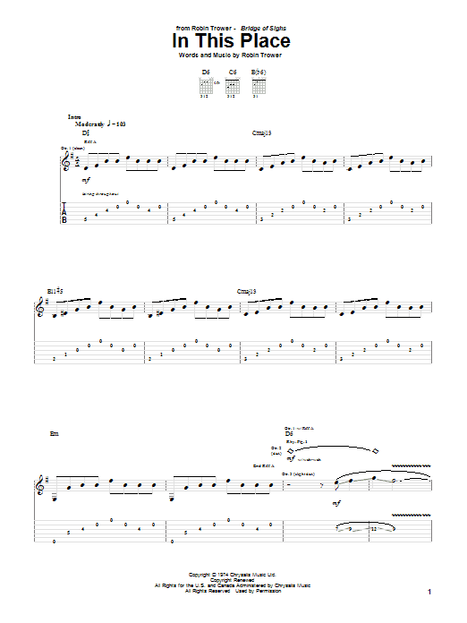 Robin Trower In This Place sheet music notes and chords arranged for Guitar Tab