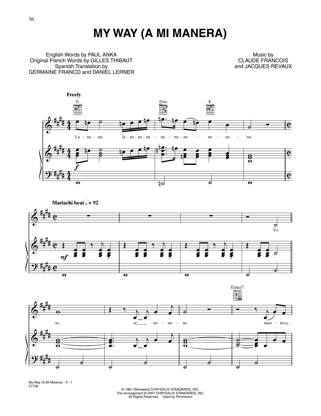 Frank Sinatra My Way sheet music notes and chords arranged for Piano, Vocal & Guitar Chords (Right-Hand Melody)