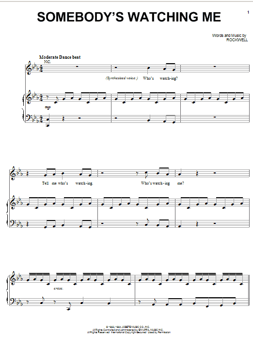 Rockwell Somebody's Watching Me sheet music notes and chords arranged for Easy Guitar